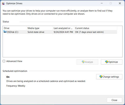 Optimize and Defrag Drives in Windows 10